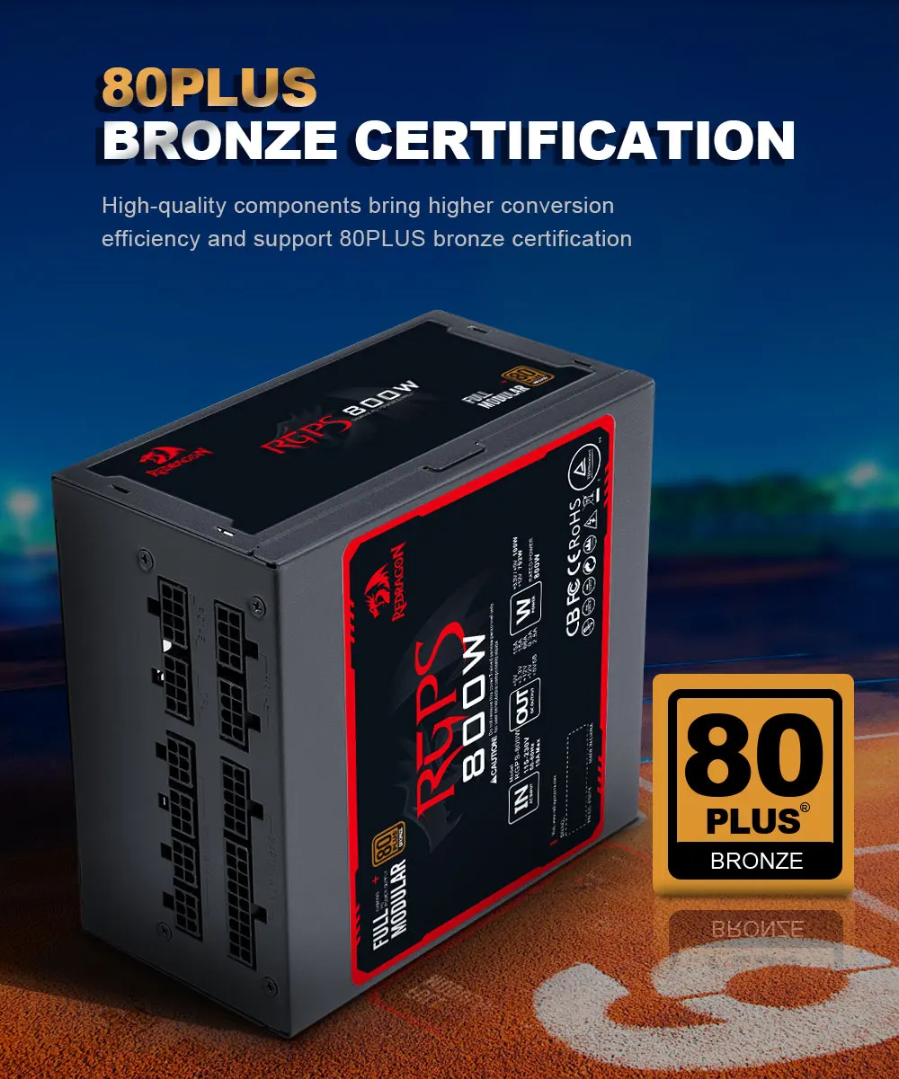 Redragon RGPS PSU 800W PC Power Supply 80PLUS Bronze Gaming Silent Fan 120mm 24pin ATX/EPS 12V PFC FULL MODULAR BTC computer Power Supply 13 Ha385609a2eea427a9939fc015a0d7783t