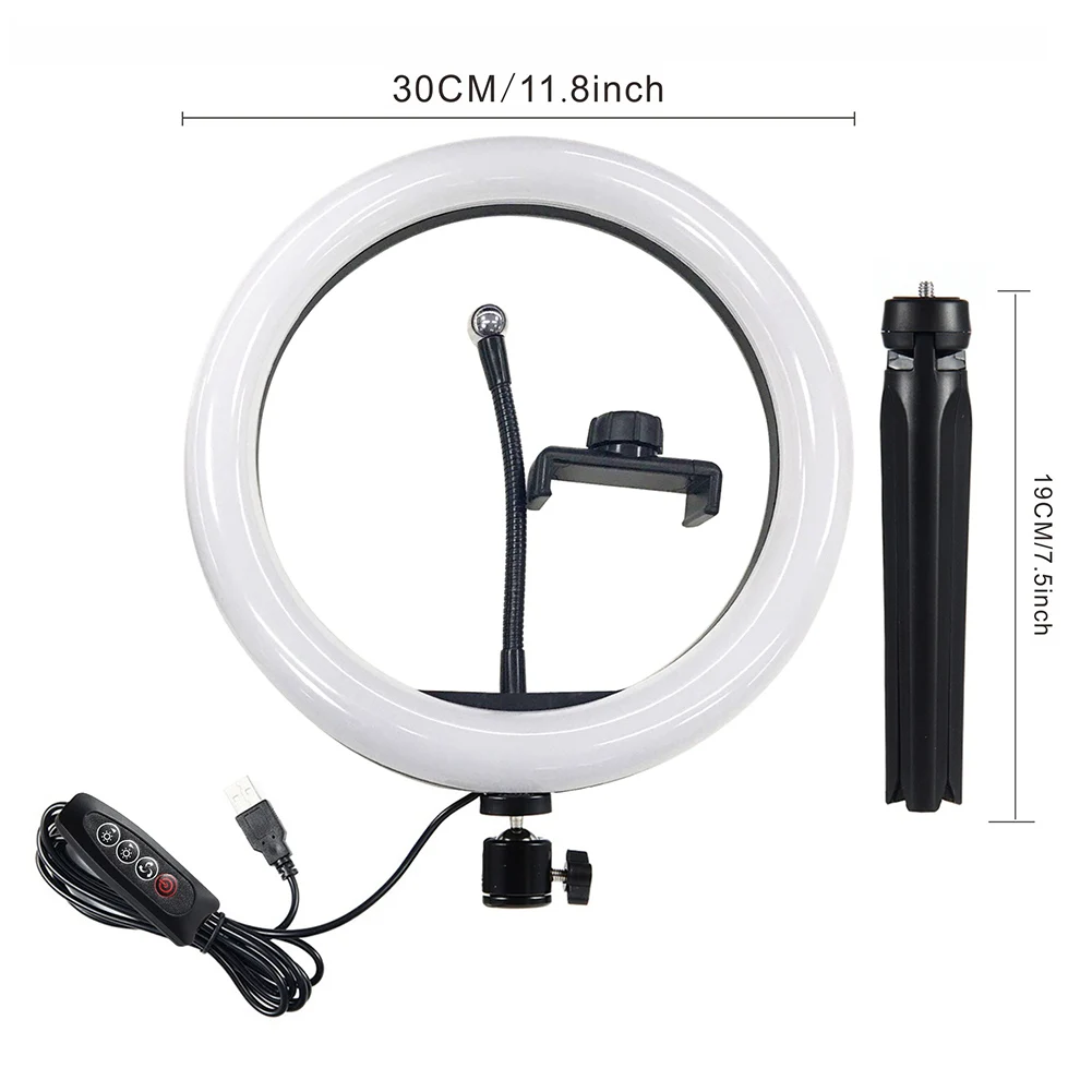 

11.8inch Dimmable LED Ring Light Phone Holder with Tripod Stand for Video Filming Makeup GK99