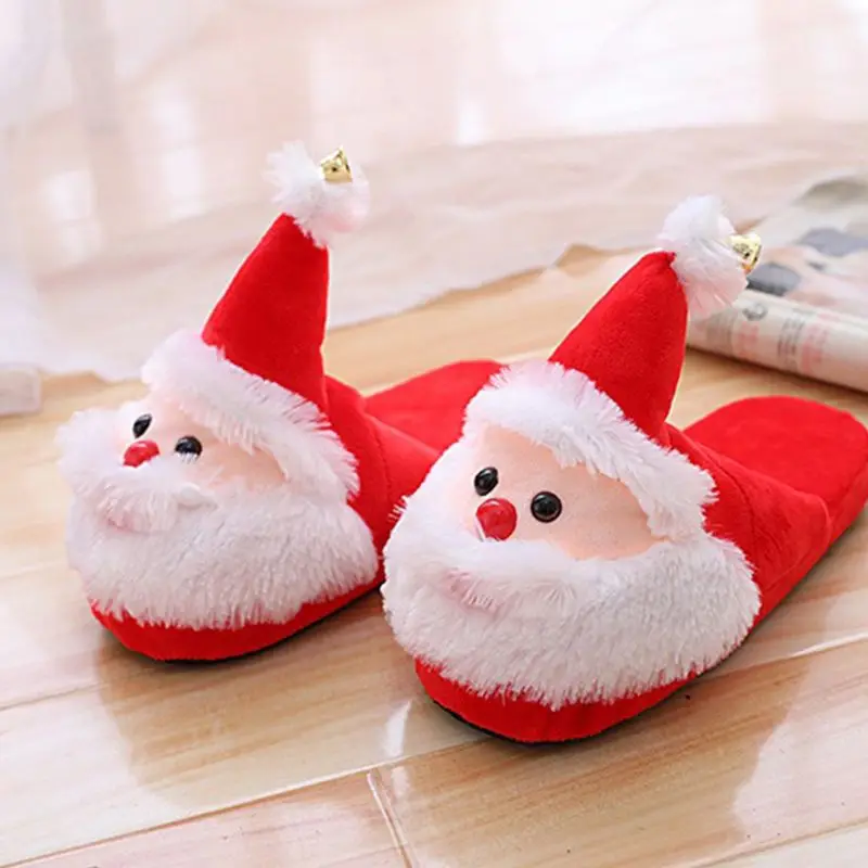 Женские и мужские рождественские тапочки с объемным изображением Санта-Клауса; зимняя плюшевая нескользящая обувь; 094B