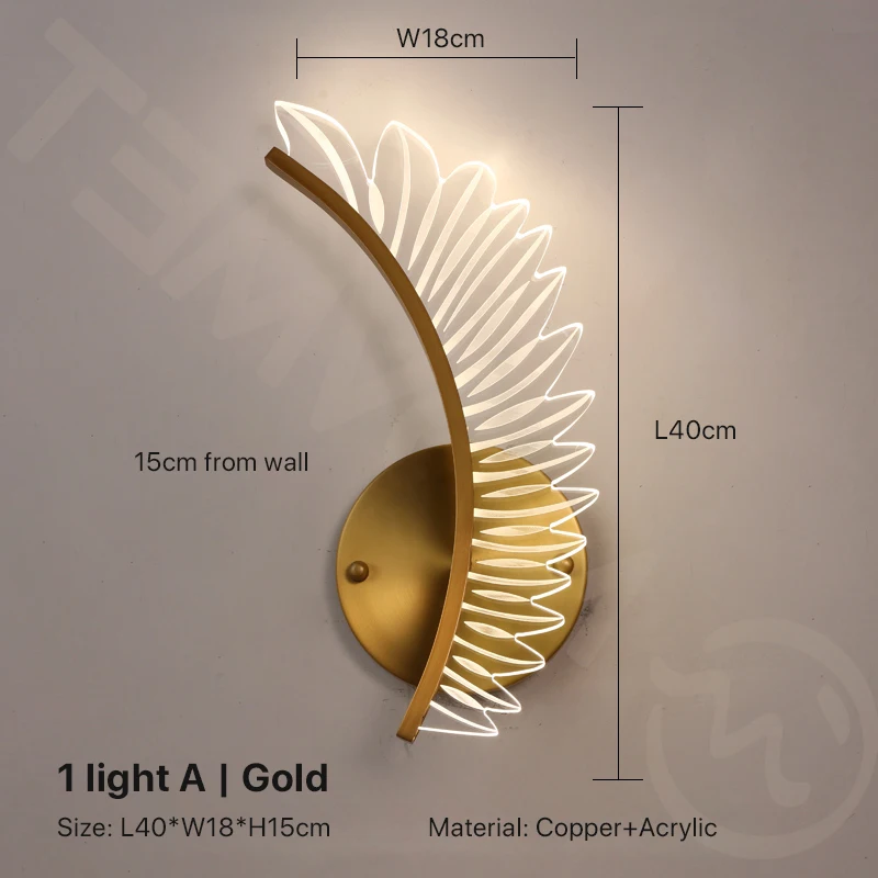 outside wall lights Bedside Lamp Leaves Tree Leaf Bedroom Creative Light Luxury Acrylic Gold Metal For Living Room Corridor Stairs LED Wall Light plug in wall sconce Wall Lamps