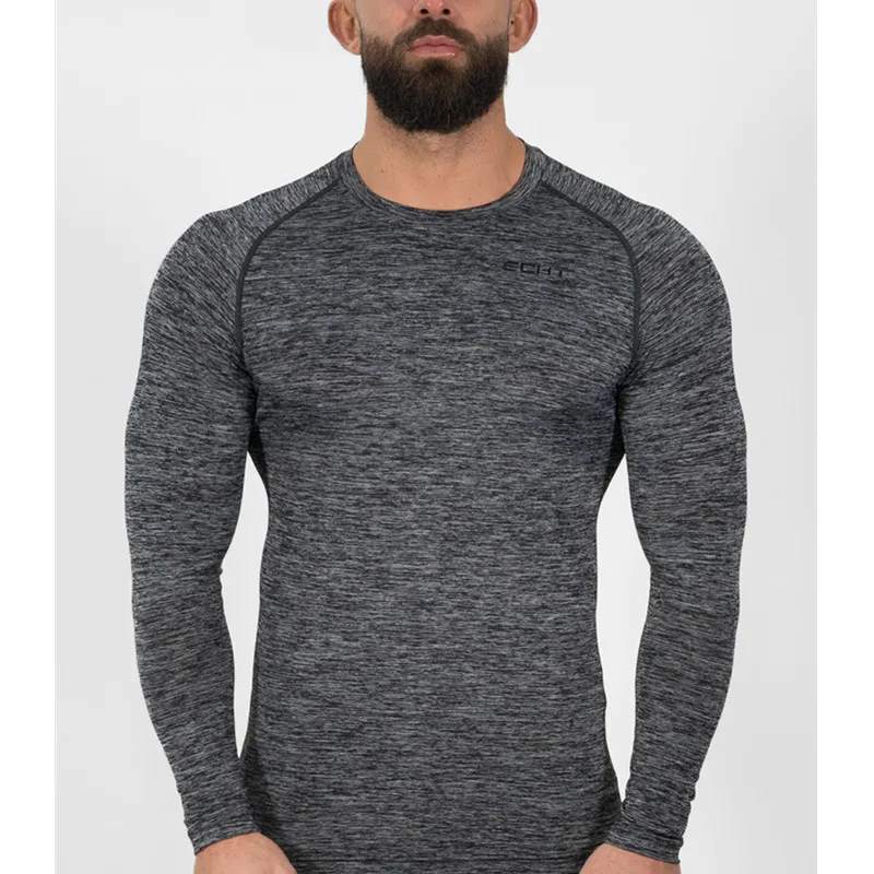 Футболка с длинным рукавом для мужчин компрессионная Moda Masculina Тренажерный Зал Фитнес Бодибилдинг Беговая тренировка Ropa Hombre Повседневная облегающая - Цвет: gray