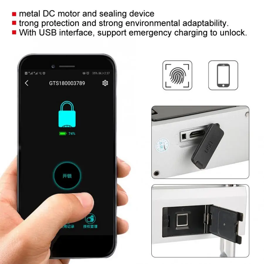 U-тип Умный Замок Bluetooth, отпечаток пальца Замок IP65 Водонепроницаемый usb зарядка противоугонные замки для Автомобиль Мотоцикл Велосипед