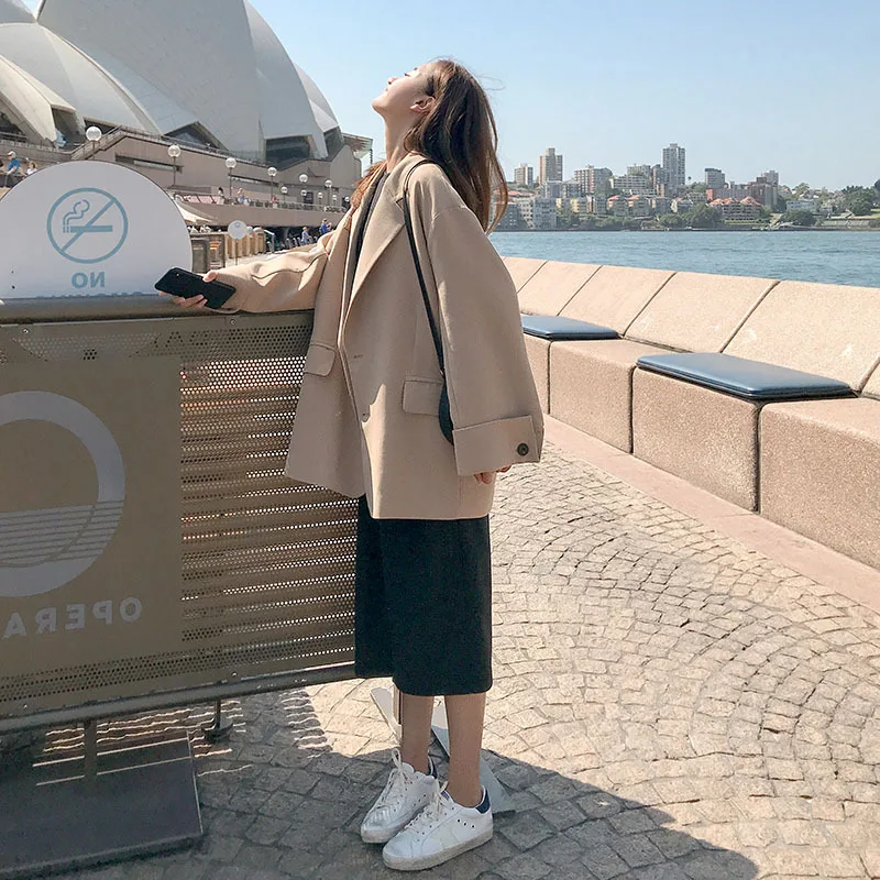 

Hong Kong Style CHIC Grid Red Small Suit Coat Women's Korean-style Loose-Fit 2019 Spring And Autumn New Style Retro Leisure Suit