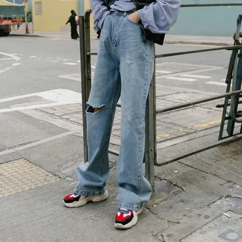 

2020 Vintage Wide Leg Woman Jeans for Women Mom High Waisted Jeans Blue Casual Long Trousers Korean Streetwear Denim Pants