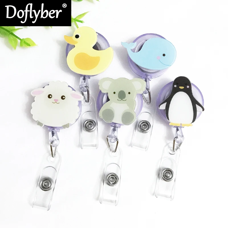 Carrete retráctil con dibujos de ovejas, Koala, pato, etiqueta para llave, Clip para tarjeta de identificación, etiquetas de nombres, cinturón, suministros de oficina