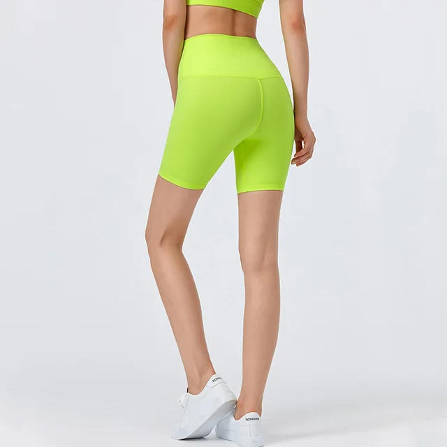 Lulu Quality Butter Soft Fitness Tight Women Sports Short Squat Proof High Waist Yoga Legging Shorts Cycling Athletic Gym Clothe Fluorescent Yellow