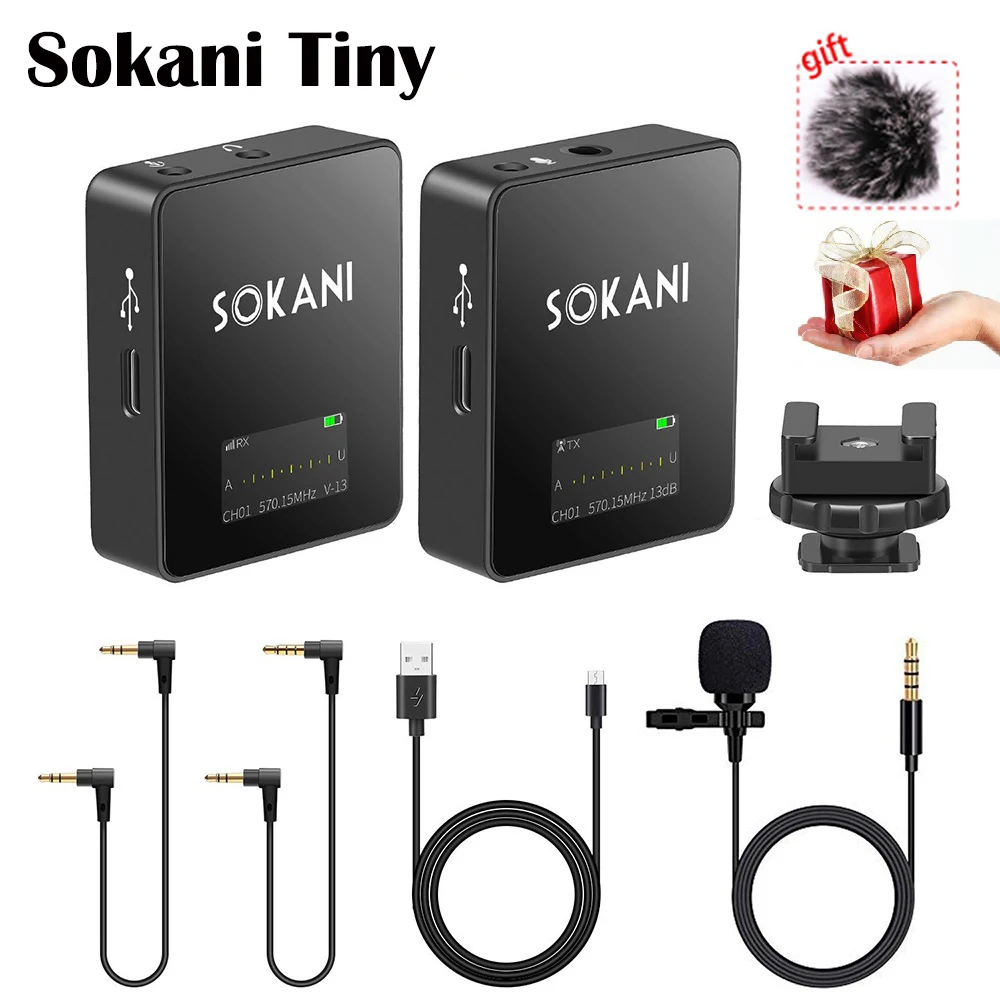 Sokani Tiny Twin Microphone UHF Lapel Lavalier Condensador Microfone for Lecture Teaching Studio Mic for DSLR Camera Smartphone