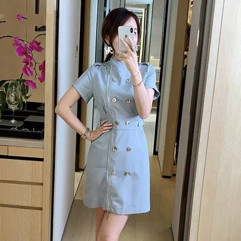 

Elegant Summer Dress for Women 2020 New Fashion Designers Short Sleeve Clothes Double Breasted Front Zipper Casual Dress