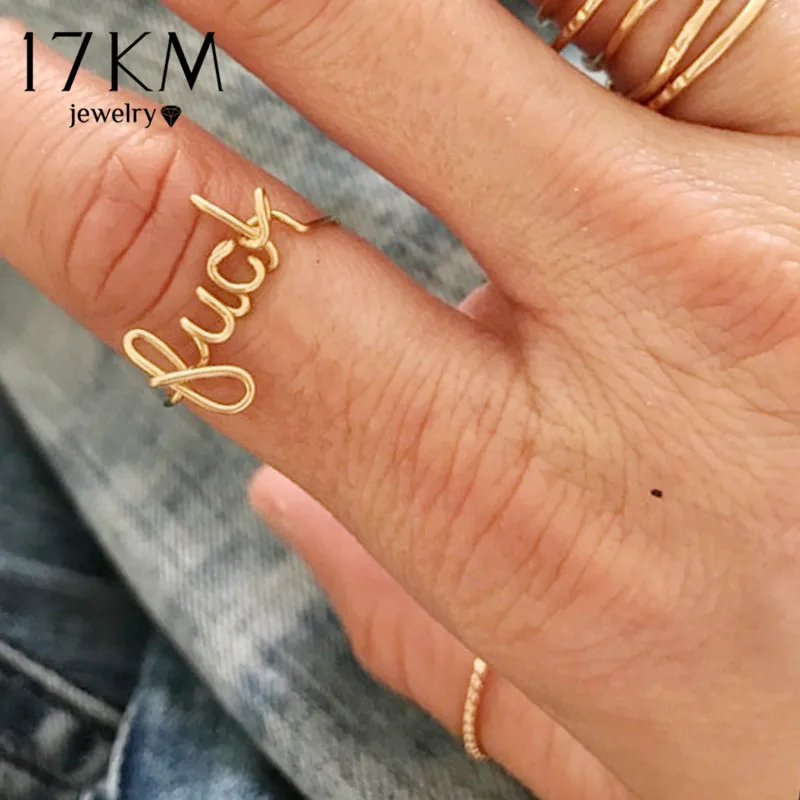 

17KM Vintage Couple Gold Letter Rings For Women Girls Fashion DIY Finger Word Ring 2020 Female Friend Handmade Jewelry Gifts