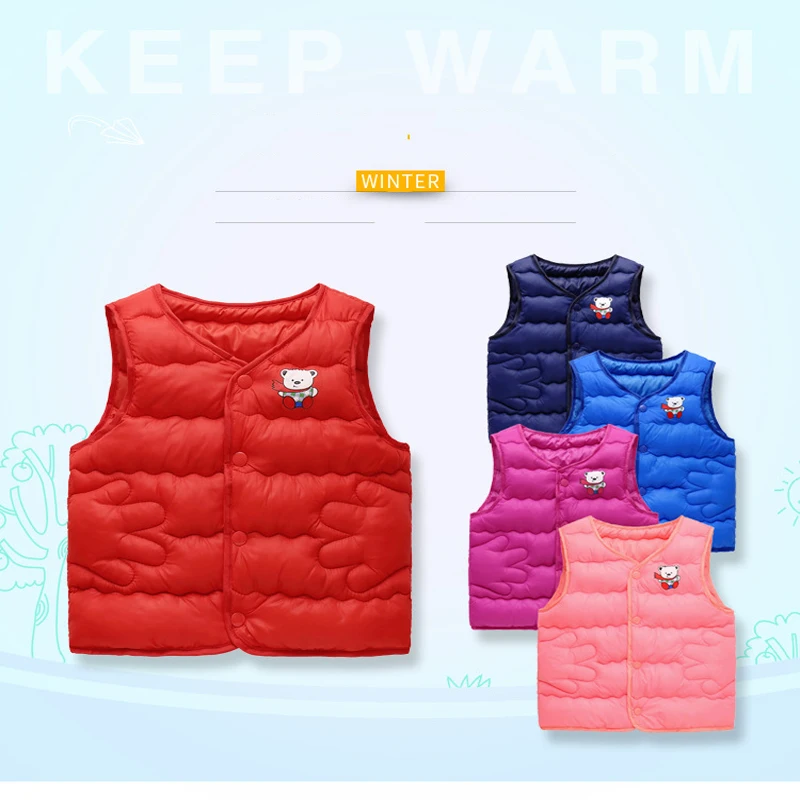 

Toddler Kids Vest Bear Printing Baby Grils Boys Vest Warm Waistcoat Outwear Coat Children's Down Cotton jacket High Quality