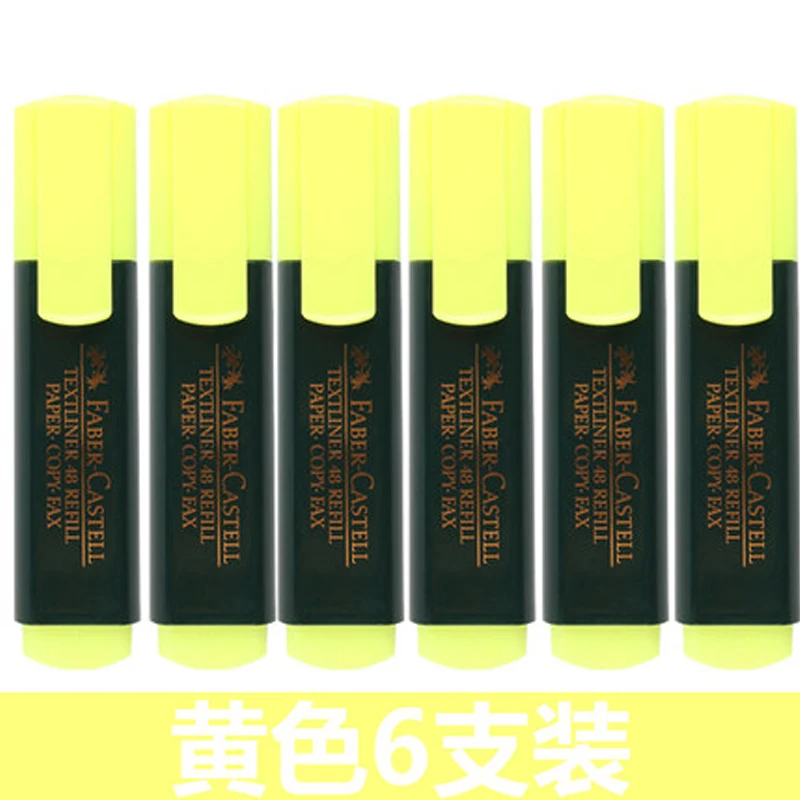 yellow 6Pcs Faber Castell Textliner маркеры, фломастер, ручка 6 цветов/лот оранжевый/розовый/красный/зеленый/синий/желтый Wrting расходные материалы - Цвет: yellow 6Pcs