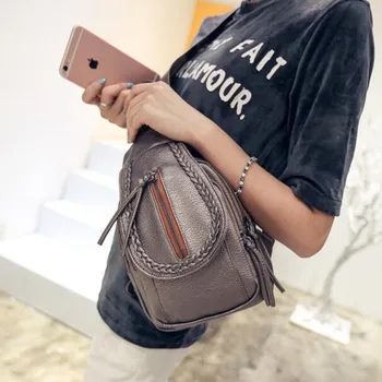 

2020 New Washed Leather Small Woven Mini School Bag Studded Backpack Dual-use Crossbody Chest Bag Women Backpack