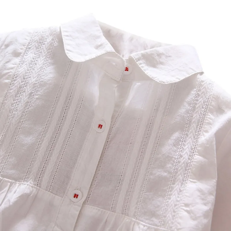 Детская рубашка с отложным воротником для маленьких девочек, Повседневная блузка с длинными рукавами, рубашки, однотонные топы, От 1 до 6 лет, Новинка