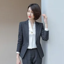 High quality women's suits skirt suit large size S-4XL Long sleeve check professional blazer Female slim trouser suit 2019 New