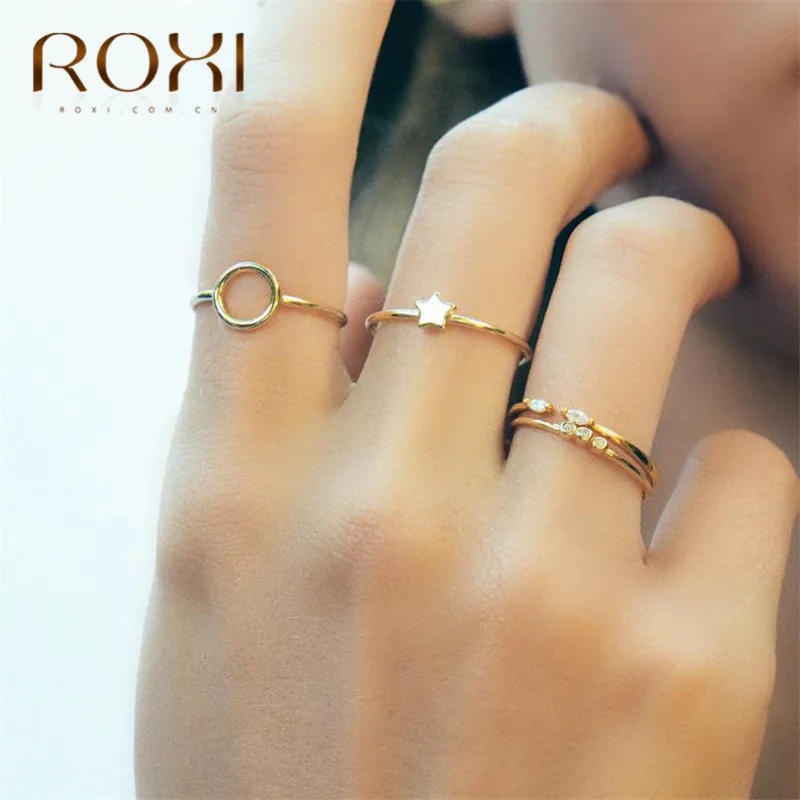 ROXI простые золотые полые кольца для пальцев для женщин Настоящее кольца из стерлингового серебра 925 минималистичные парные кольца для влюбленных модные ювелирные изделия