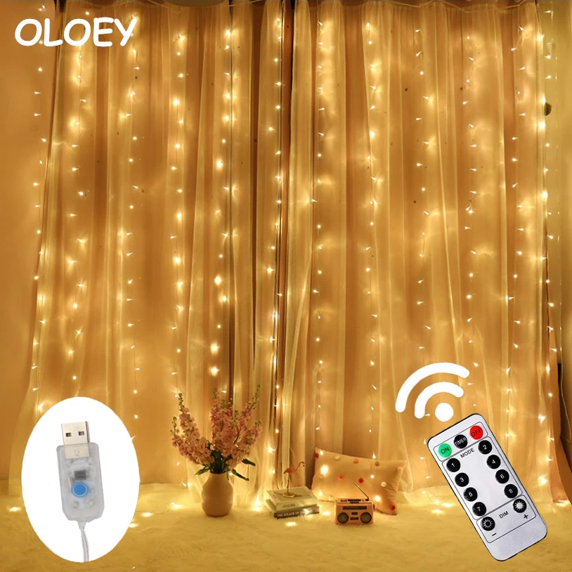 

3m 300LED music copper wire curtain light icicle fairy light string garden waterfall light strip indoor and outdoor decoration