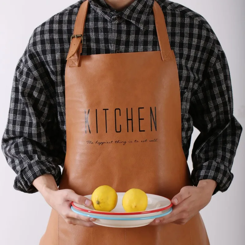 Leather Cooking Baking Aprons Waterproof Oil-Proof Kitchen Apron Restaurant Aprons For Housewife Cafe Sleeveless Apron