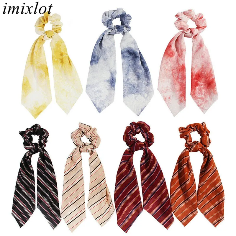 Imixlot Creative Gradient Color Tie-Dye Design Hair Rope Women Girls Fancy Chiffon Long Band Bandana Ponytail Holder Ties |