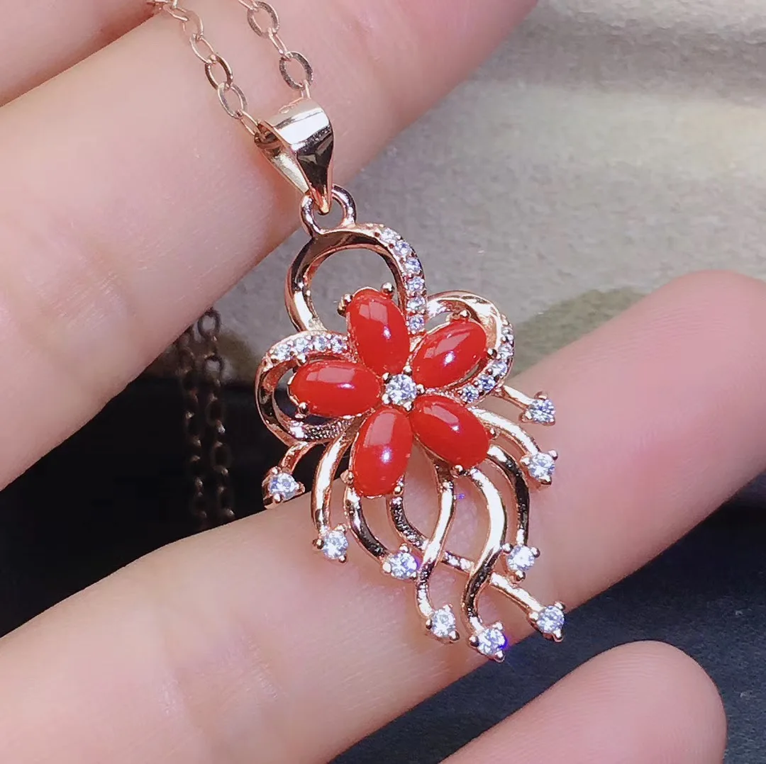 KJJEAXCMY fine jewelry 925 Стерлинговое Серебро инкрустированная натуральная красная Коралловая подвеска женское ожерелье Поддержка обнаружения благородный