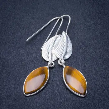 

Natural Tiger Eye Handmade Unique Feather 925 Sterling Silver Earrings 2.25" B2030