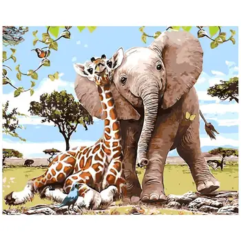 

Paint by Numbers for Adults Animals DIY Oil Painting Elephant and Giraffe