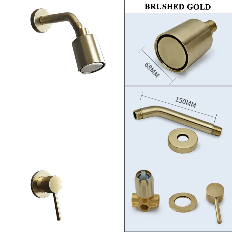 Shower Head Shower Set High Pressure Brush Gold Brass Shower Head Single Funtion Rainfall Bathroom Shower Head Top Water Saving Spray Bath Wall Mounted