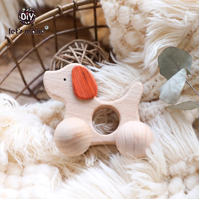 Let'S Make Wooden Baby Toys Dog Car Gym Wood Animal Rattles Horse Car Wooden Teether Kids Toys 6