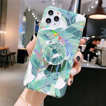 

Laser Gloss Plated Leaf Flower stand Holder soft phone case for iphone X XR XS 11 Pro Max 6 7 8 plus for samsung S8 S9 S10 Note