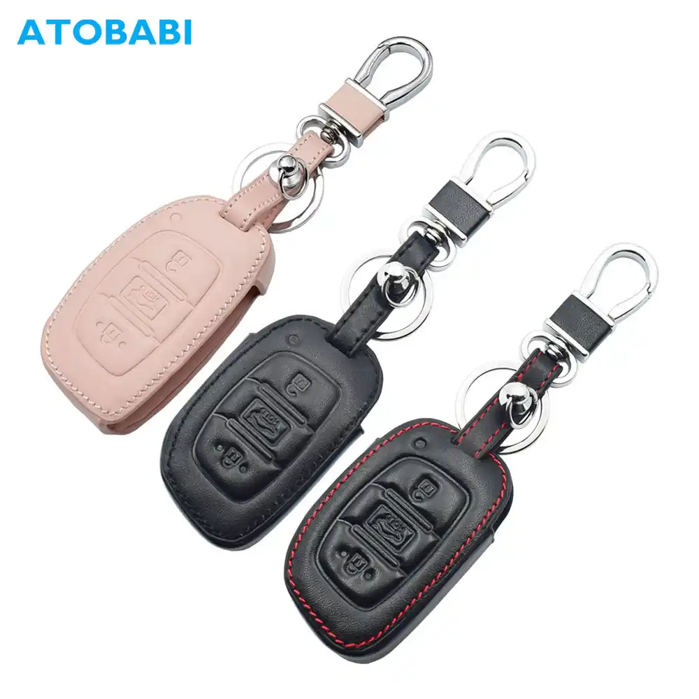Genuine Leather Car Key Holder Keychain Remote Entry Combo Car Key Bag Holder 