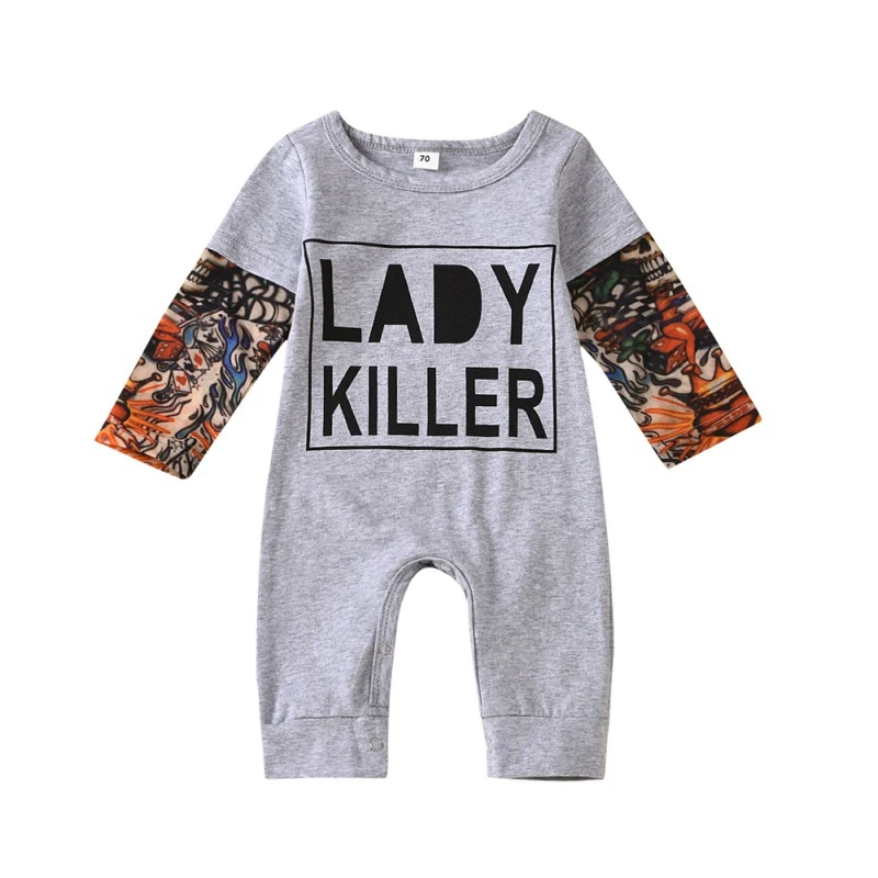 

Baby Boys Long Sleeve Jumpsuit Autumn Infant Kids Clothing Tattoo Print Letters Romper Casual Costume