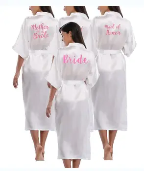 

Women Silk Satin Long Wedding Bride Bridesmaid Robe Kimono Robe Feminino Bath Robe Large Size XXXL Peignoir Femme Sexy Bathrobe