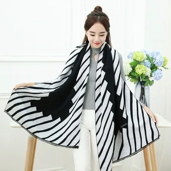 

High-grade Cashmere Scarf Autumn Winter Warm Long Thick Korean Collar Striped Shawl Scarfs Cashmere Female Shawl Wrap Blanket