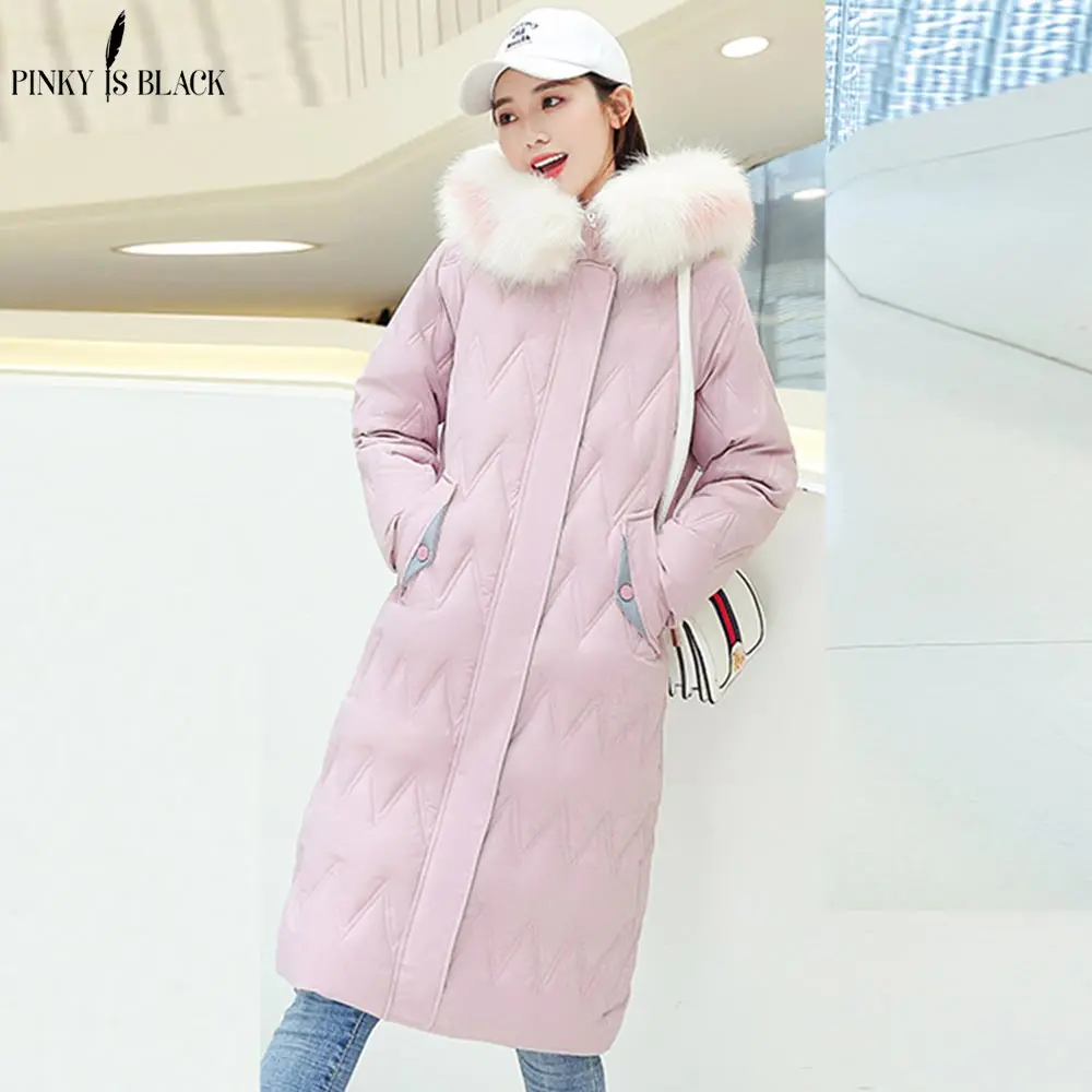 PinkyIsBlack, 5 цветов, высокое качество, 2019, Меховая зимняя куртка с капюшоном, Женская длинная теплая утепленная женская парка, верхняя одежда