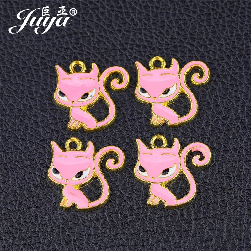 JUYA 15 шт./лот DIY ювелирных изделий эмаль маленькая кошка подвески в виде животных шнур кожаный аксессуары - Окраска металла: As picture