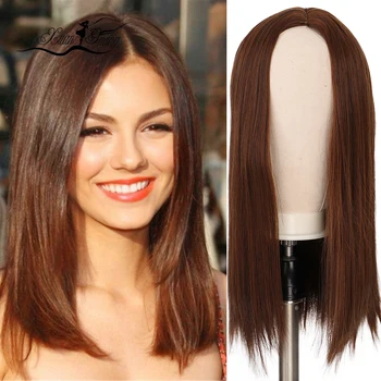 

XUANGUANG Long straight wig Synthetic high temperature fiber middle part hair Daily party wig for women