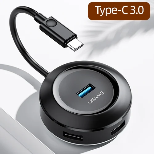 USAMS USB C концентратор USB 3,0 концентратор разветвитель несколько USB 2,0 Hab type C концентратор мульти Hab расширитель 4 порта концентратор для ПК ноутбук адаптер - Цвет: Black Type c 3.0