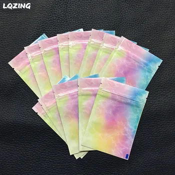 

New 7*10CM Rainbow Marble Flat Aluminum Foil Bag Candy&Jewelry Storage Gift Packaging Zip Lock Bags With Tear Notches 100pcs