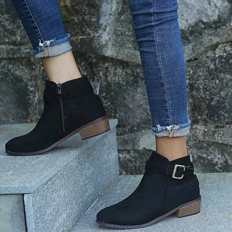 Boots Female women shoes Ankle 2020 New Autumn Winter British Wind Genuine PULeather Thick With Short Boots Motorcycle Boots