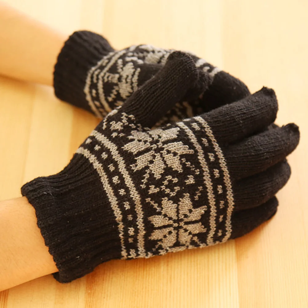 Black Варежки(серые) перчатки унисекс снежинки Наручные Теплые нордические - Цвет: Black