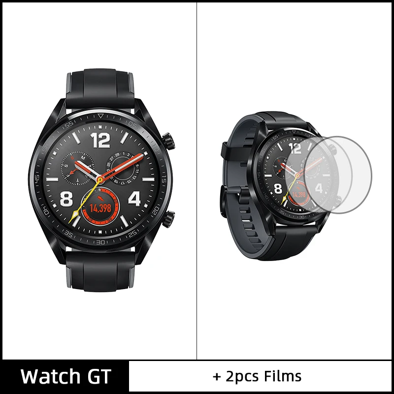 46 Black Add Flims Huawei Watch GT Смарт часы Поддержка gps NFC 14 дней Срок службы батареи 5 атм водонепроницаемый телефонный Звонок трекер сердечного ритма для Android iOS промо-код newyear1200 / newyear600 - Цвет: 46 Black Add Flims