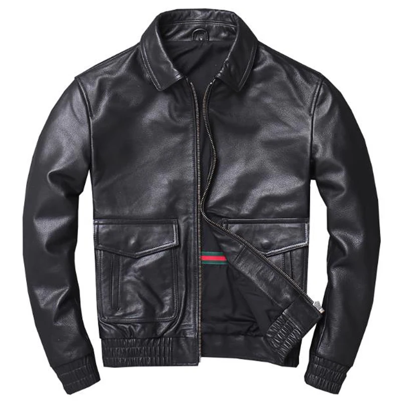 

US Style Flight Man's Real Leather Jackets and Coats Cow Leather Jackets Black Autumn Men Streetwear Winter Sheepskin Coats A889
