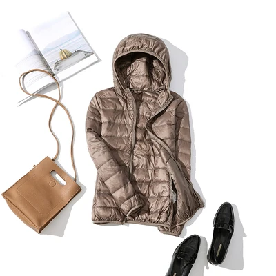 Khaki Hooded Бренд, 90% белый утиный пух, куртка для женщин, Осень-зима, теплое пальто для женщин, Сверхлегкий утиный пух, куртка, женская ветрозащитная парка - Цвет: Khaki Hooded