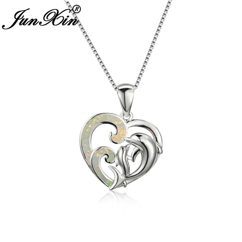White Opal Necklace Подвеска в виде Милого Животного дельфина, ожерелье в виде сердца для женщин, серебро 925, синий, белый, огненный опал, ожерелье для невесты, свадебное ювелирное изделие - Окраска металла: White Opal Necklace