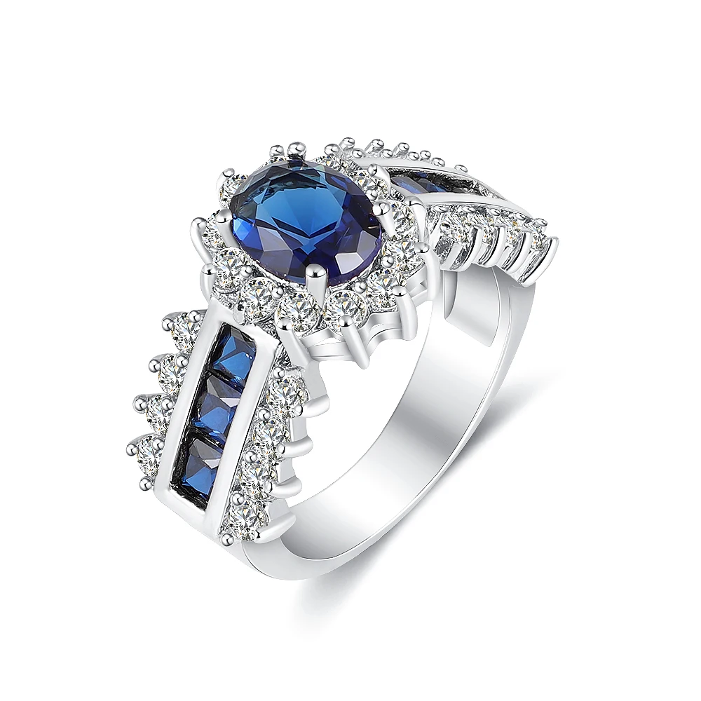 Crystal Ring Blue Элегантный Золотой палец кольцо для женщин Красный Фиолетовый Кристалл обручальное кольцо модные свадебные Ювелирные изделия Подарки - Цвет основного камня: Crystal Ring Blue