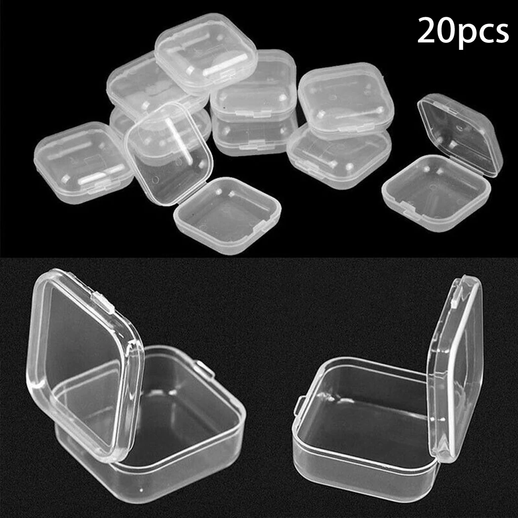 20Pcs Mini Transparent Plastic Small Box Hook Jewelry Earplug Storage Box DIY Cross Stitch Sewing Supplies Storage Box Container bike tool bag