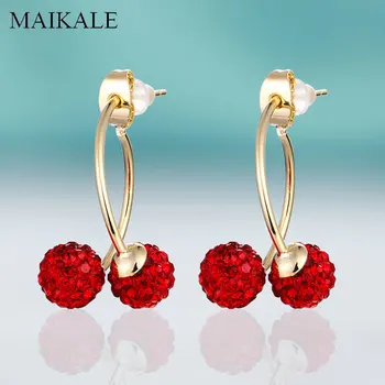 

MAIKALE New Fashion Red Rhinestone Disco Ball Drop Earrings for Women Shiny Black Colorful Crystal Earrings Party Jewelry Gifts
