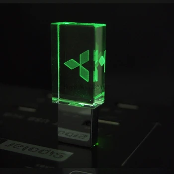 

Crystal custom 3D logo Mitsubishi Car USB Flash Drive 8GB 16GB 32GB 64GB 128GB USB 2.0 LED Light Pen Drive Car USB Stick gifts