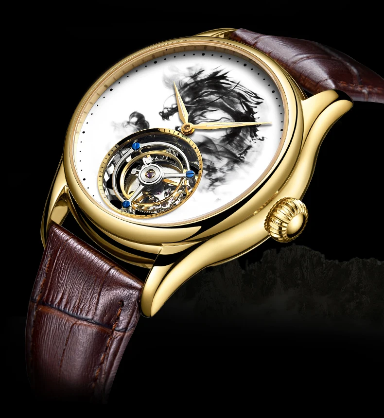 Мужские часы Dragon Tourbillon, Роскошные сапфировые часы, Лидирующий бренд, мужские механические наручные часы из крокодиловой кожи, Копейка 2019