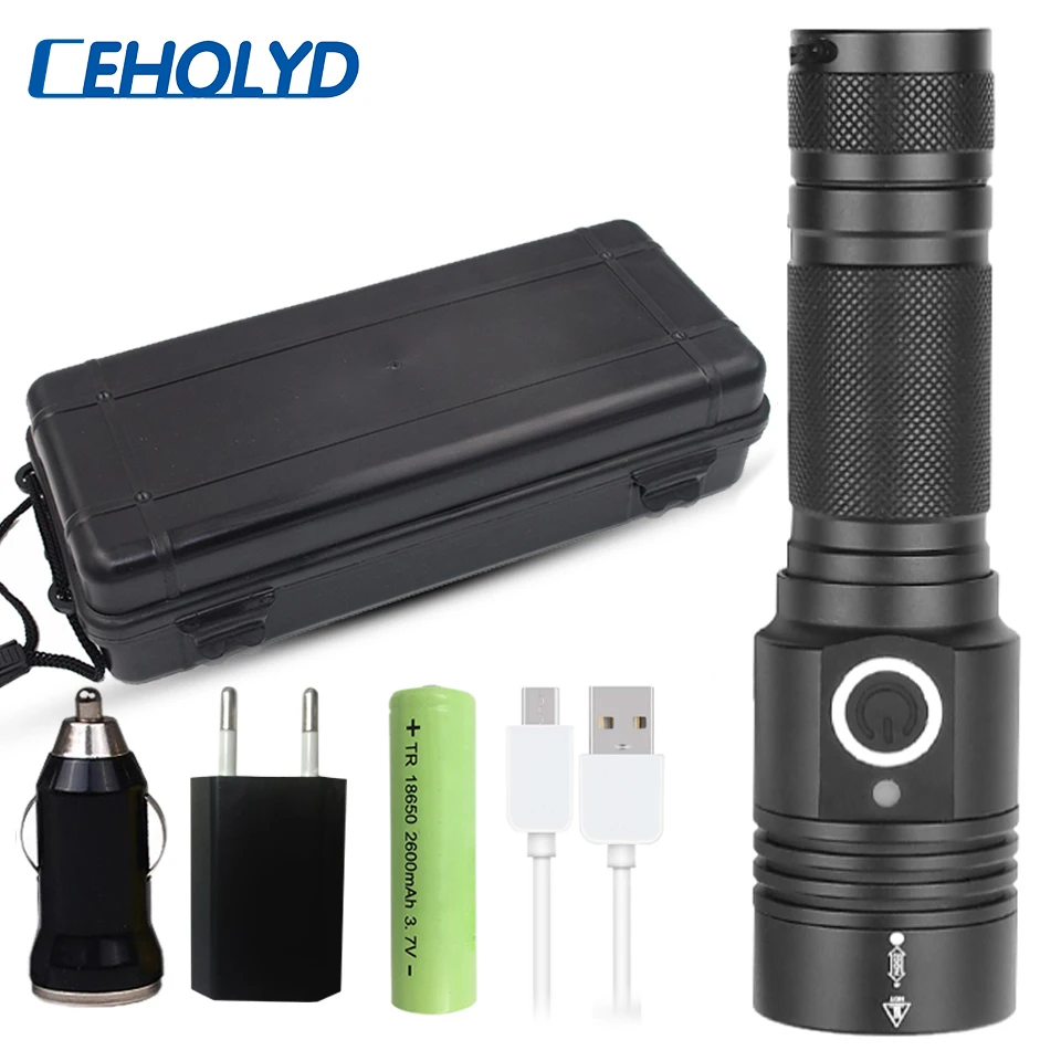 

xhp50 led flashlight usb charging Stretch zoom Shock Resistant 18650 rechargeable flashlight torch Strong magnetic tail