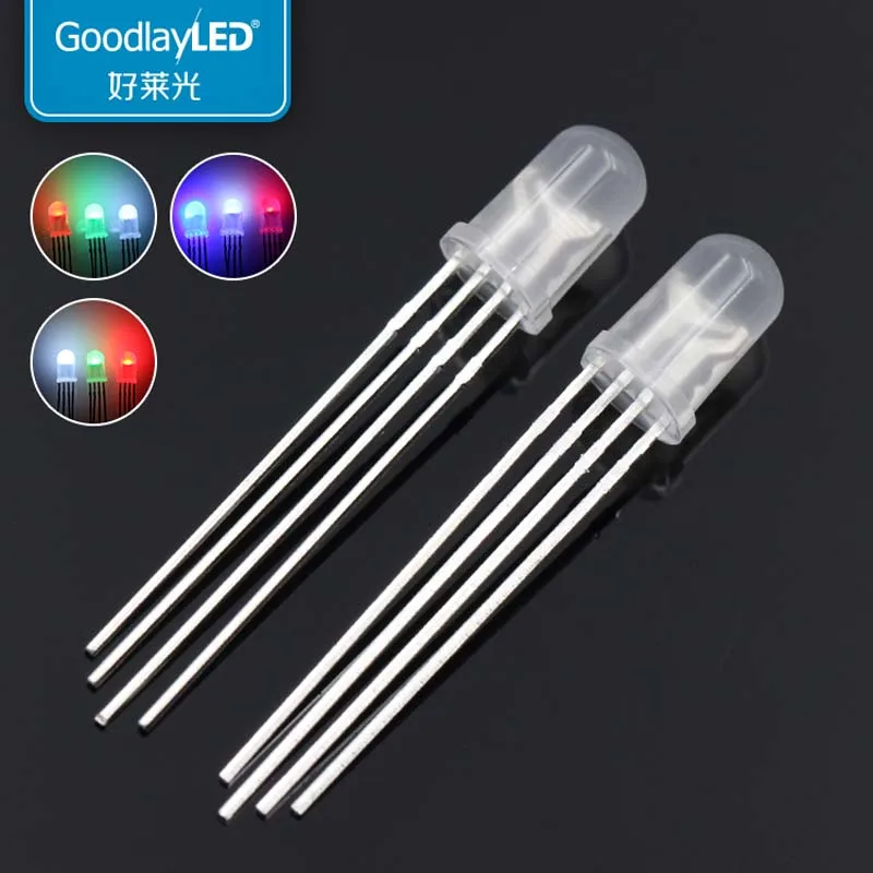 

1000PCS 5mm Round Head fog shape four foot full-color lamp bead with white light directly inserted LED